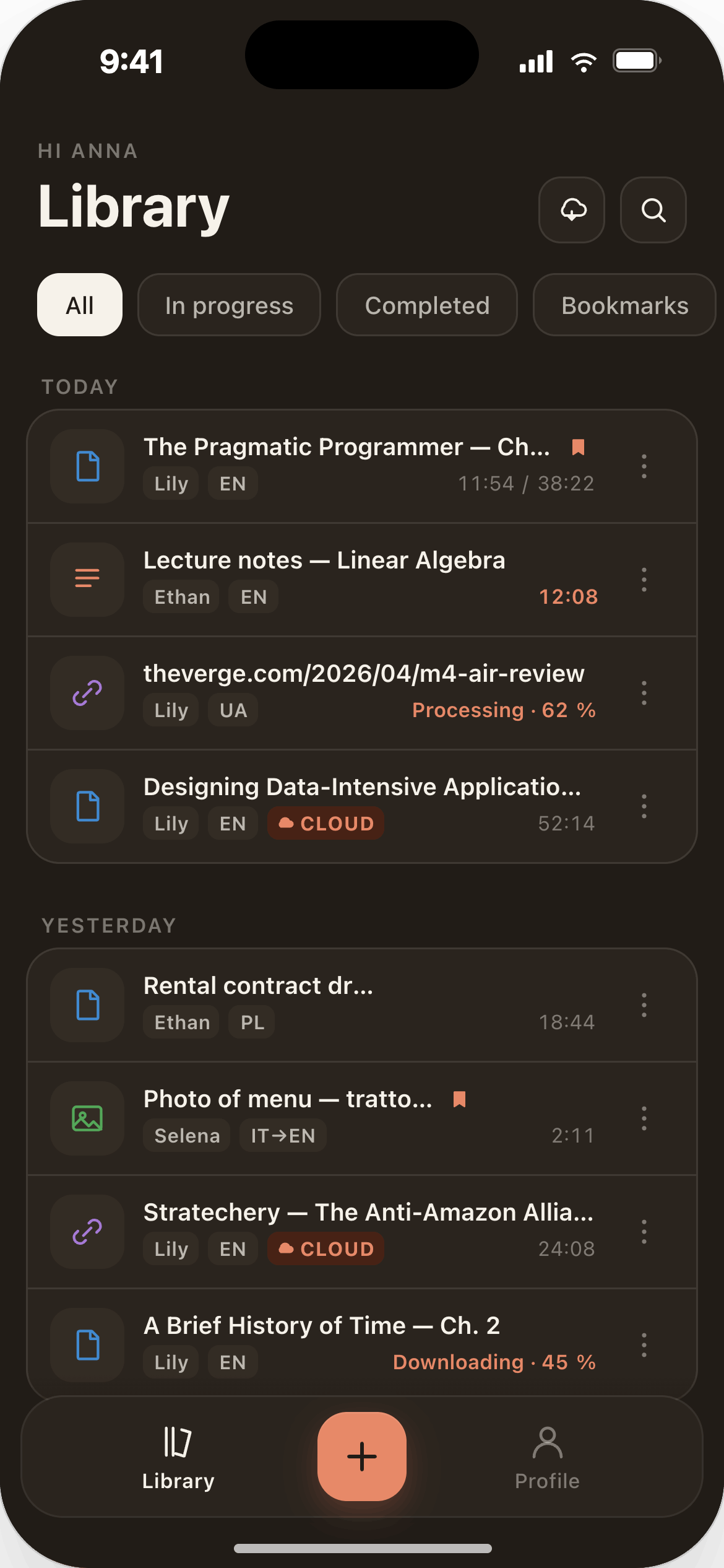 SpeechAI library of recordings, downloaded for offline listening and synced across every device